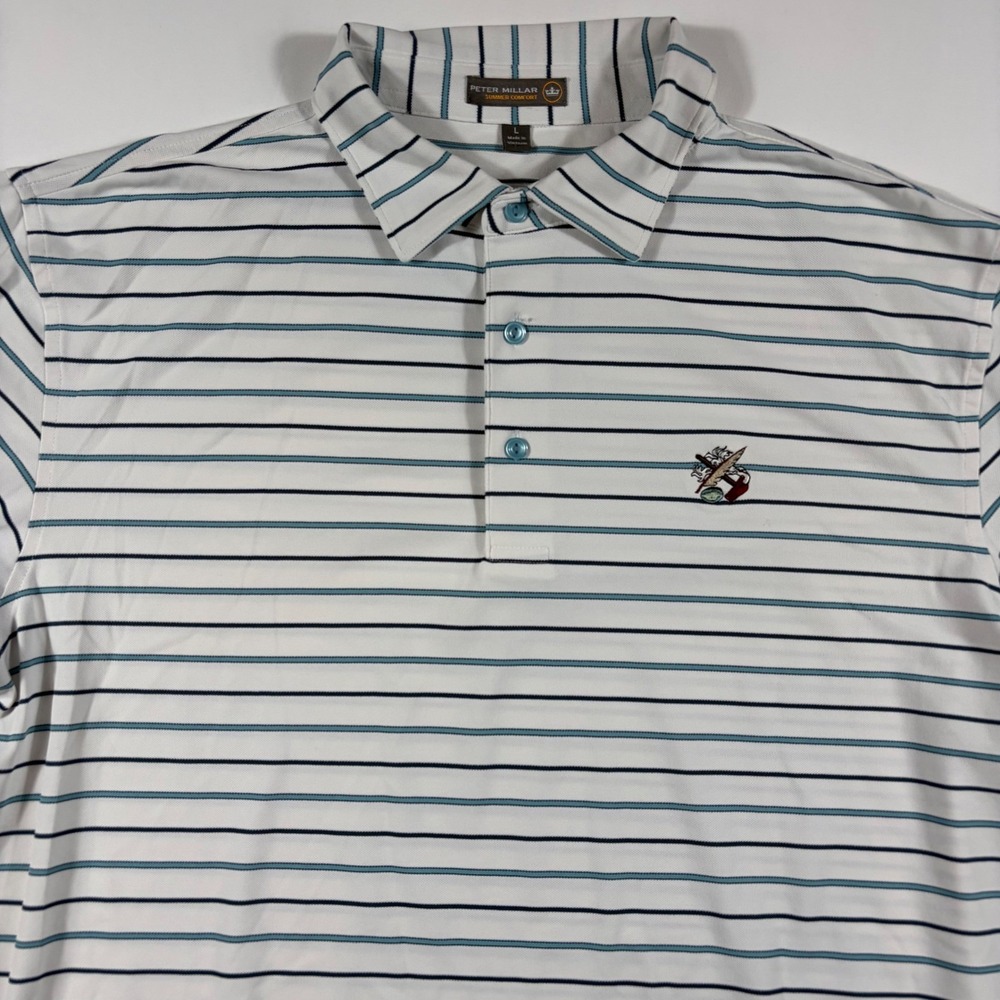 Peter Millar Summer Comfort  The‎ Apawamis Club Polo Shirt Mens Large Striped